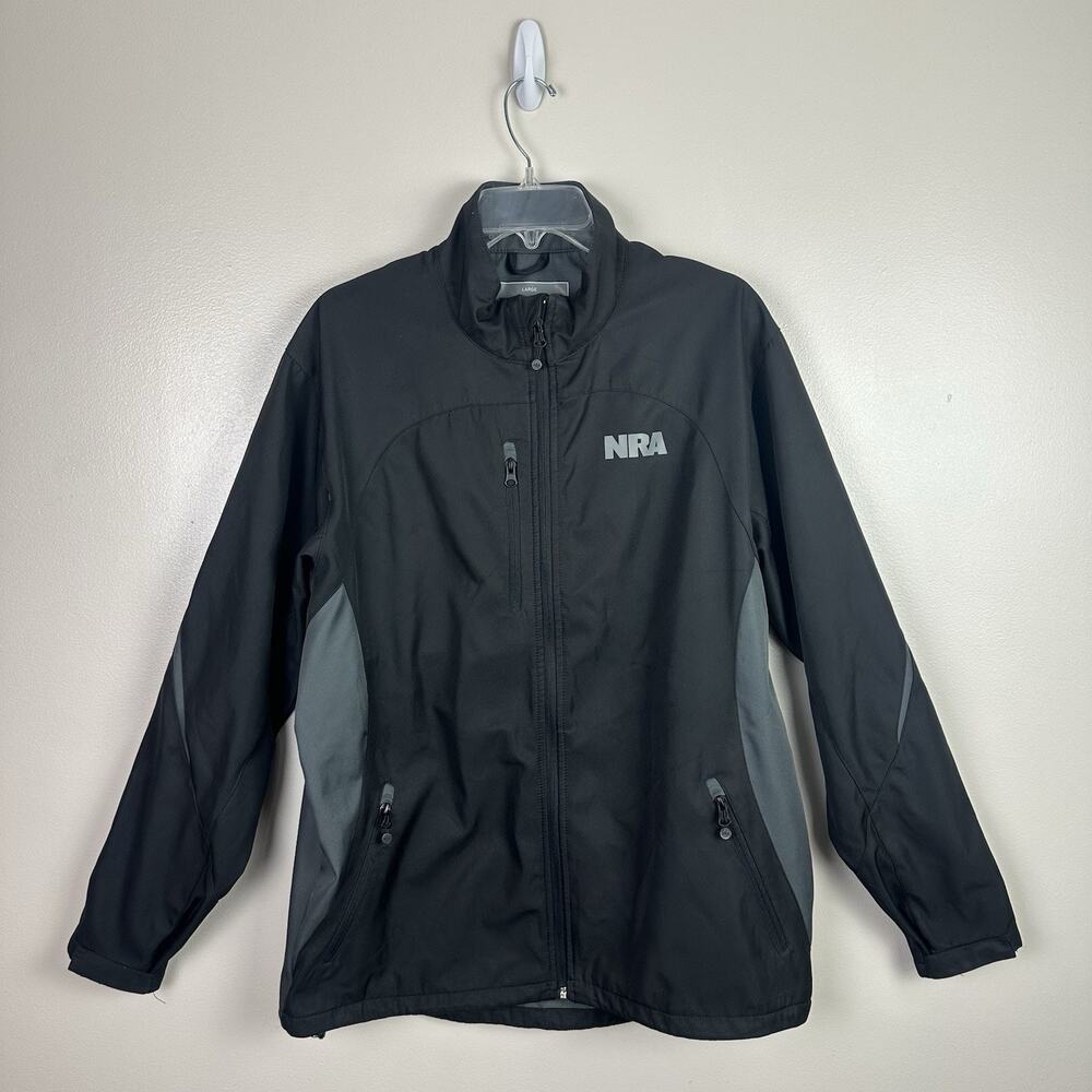 NRA Jacket Mens Large Black Zip Up National Rifle Association Windbreaker Casual